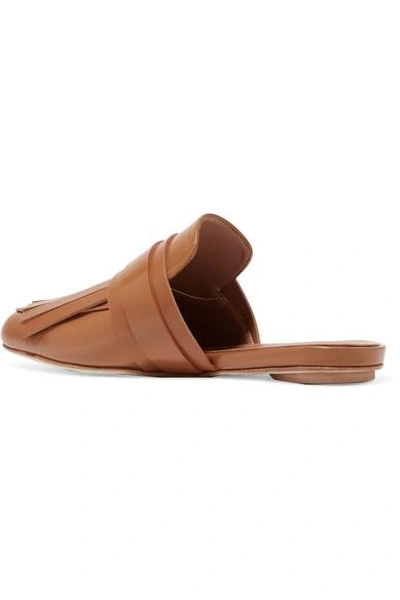 Shop Marni Fringed Glossed-leather Slippers