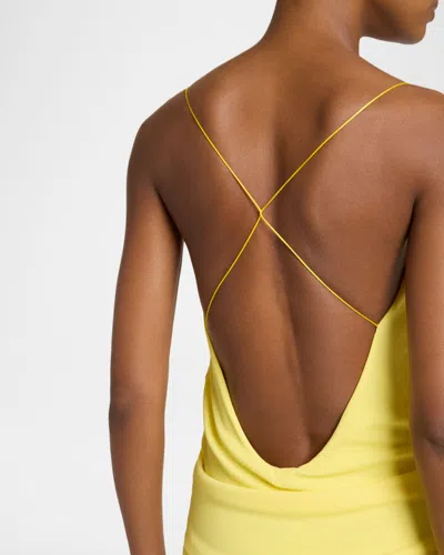 Jacquemus Yellow Dress With Straight Neckline And Gathered Waist In Tech Fabric Woman In Yellow