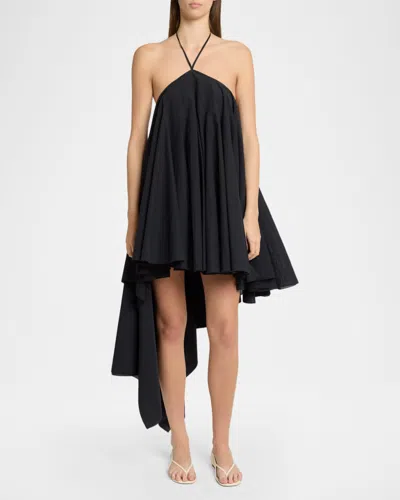 Jacquemus Courte Asymmetric Cotton-blend Crepon Halterneck Dress In Black