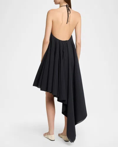 Jacquemus Courte Asymmetric Cotton-blend Crepon Halterneck Dress In Black