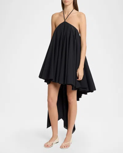 Jacquemus Courte Asymmetric Cotton-blend Crepon Halterneck Dress In Black
