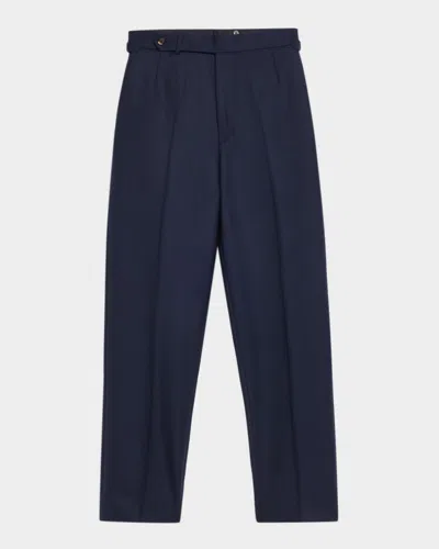Dunhill Men's Wool Flat-front Trousers In Blue