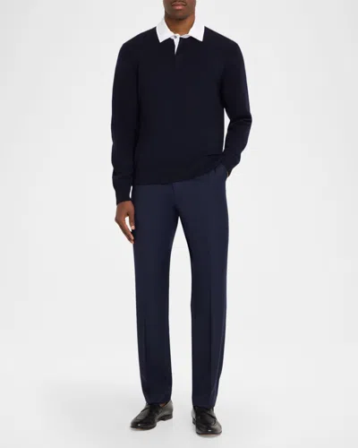 Dunhill Men's Wool Flat-front Trousers In Blue