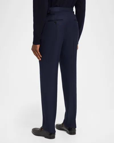 Dunhill Men's Wool Flat-front Trousers In Blue