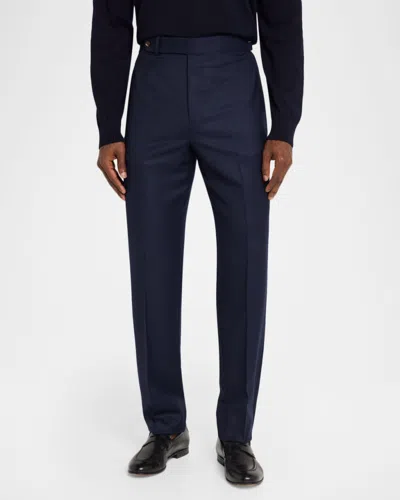 Dunhill Men's Wool Flat-front Trousers In Blue