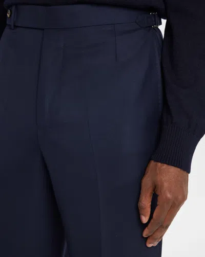 Dunhill Men's Wool Flat-front Trousers In Blue