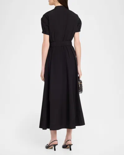 Lafayette 148 New York Puff Sleeve Belted Cotton Poplin Shirt Dress In Black