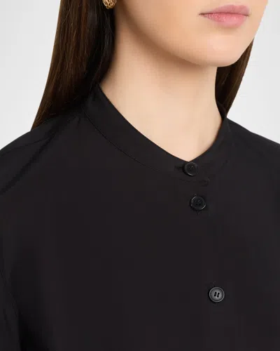 Lafayette 148 New York Puff Sleeve Belted Cotton Poplin Shirt Dress In Black