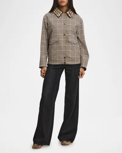 Veronica Beard Kasper Plaid-pattern Embellished-collar Jacket In Brown