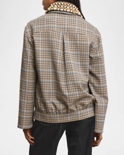 Veronica Beard Kasper Plaid-pattern Embellished-collar Jacket In Brown