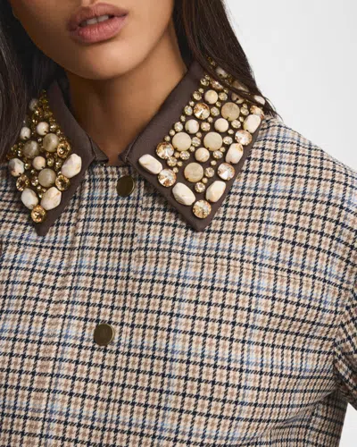 Veronica Beard Kasper Plaid-pattern Embellished-collar Jacket In Brown