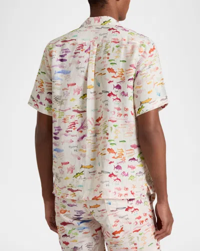 Vilebrequin Vbq X Fabrice Hyber Pescador Linen Bowling Shirt In White