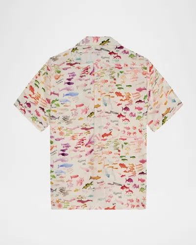 Vilebrequin Vbq X Fabrice Hyber Pescador Linen Bowling Shirt In White