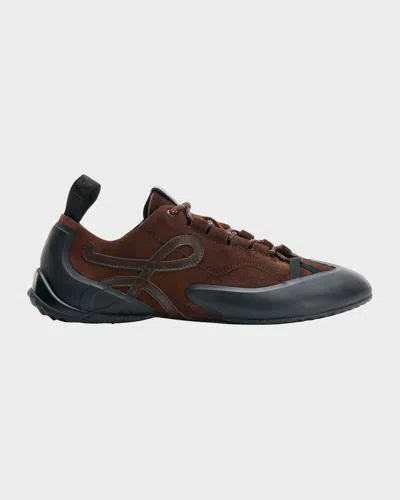 Loewe Grip Panelled Suede Sneakers In Brown
