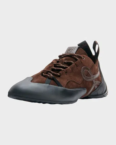 Loewe Grip Panelled Suede Sneakers In Brown