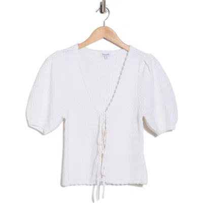 Splendid Tie Front Sweater In White