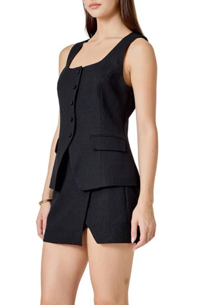 Endless Rose Tweed Button Vest In Black