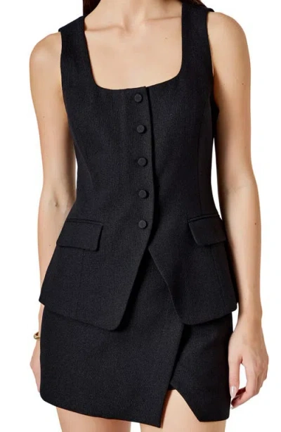 Endless Rose Tweed Button Vest In Black