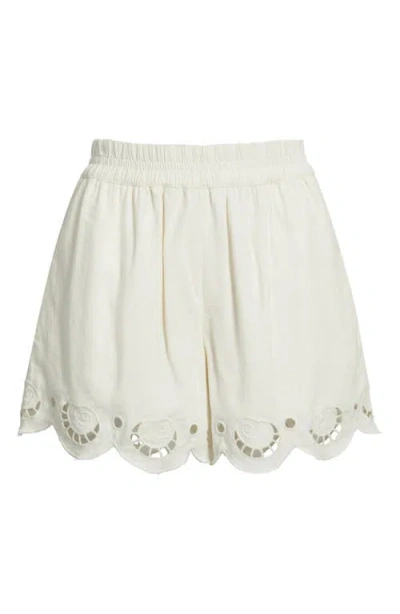 Treasure & Bond Cutwork Hem Linen Blend Pull-on Shorts In Neutral