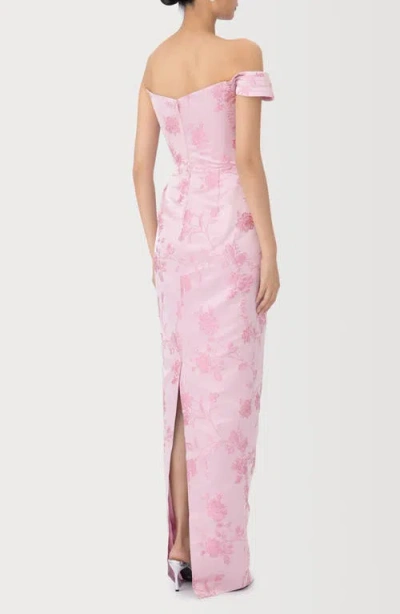 Sau Lee Jackson Metallic Floral Brocade Cateye Strapless Gown In Pink