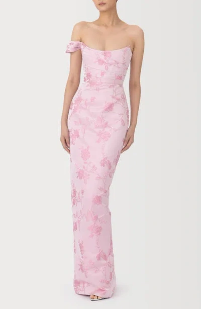 Sau Lee Jackson Metallic Floral Brocade Cateye Strapless Gown In Pink