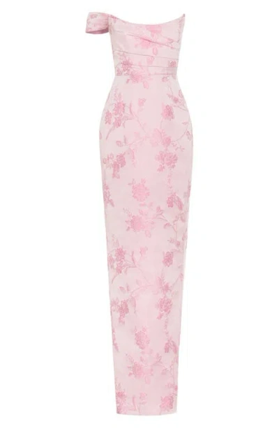 Sau Lee Jackson Metallic Floral Brocade Cateye Strapless Gown In Pink