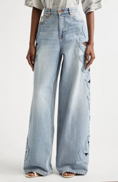 Zimmermann Alchemy Applique Relaxed Flare Jeans In Sea Foam In Blue