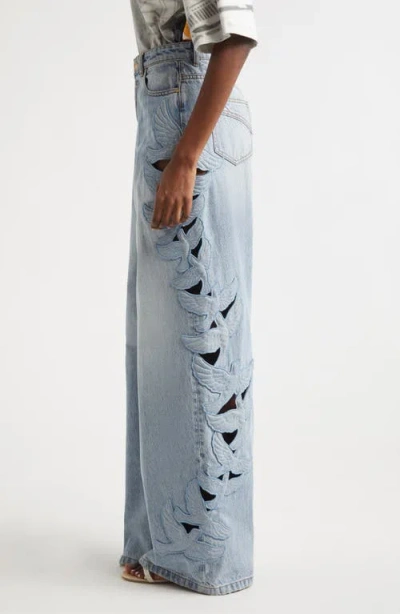 Zimmermann Alchemy Applique Relaxed Flare Jeans In Sea Foam In Blue