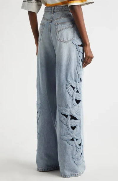 Zimmermann Alchemy Applique Relaxed Flare Jeans In Sea Foam In Blue