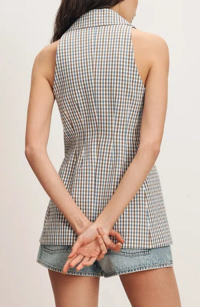 Veronica Beard Costa Stretch Cotton Gingham Vest In Gray