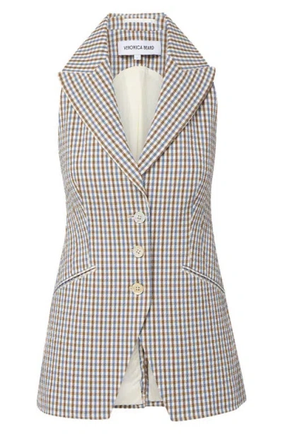 Veronica Beard Costa Stretch Cotton Gingham Vest In Gray