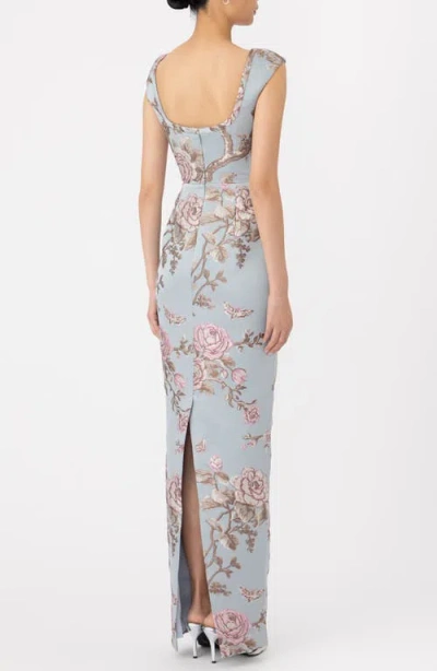 Sau Lee Brooke Brocade Gown In Blue