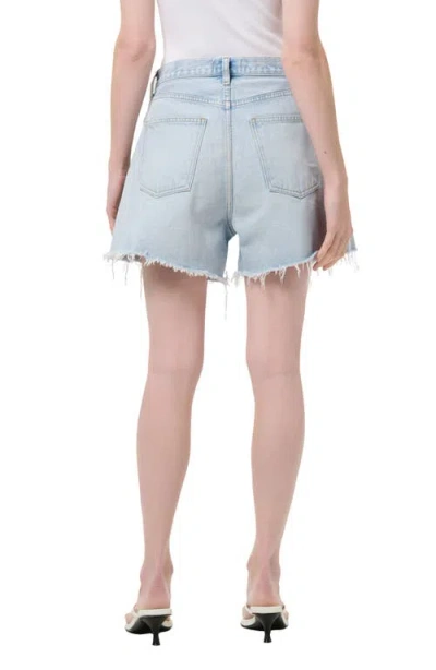 Agolde Rhoda Pleated Denim Cutoff Shorts In Blue