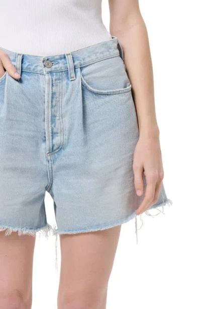 Agolde Rhoda Pleated Denim Cutoff Shorts In Blue
