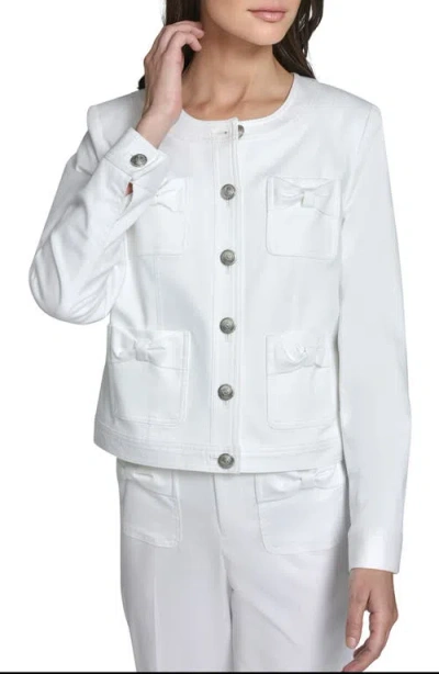Karl Lagerfeld Collarless Bow Detail Jacket In White