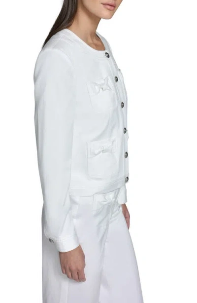 Karl Lagerfeld Collarless Bow Detail Jacket In White