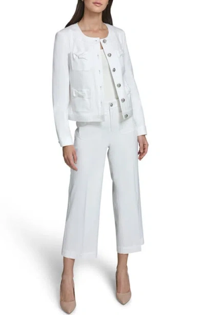 Karl Lagerfeld Collarless Bow Detail Jacket In White