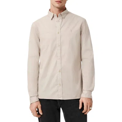 Allsaints Hawthorne Solid Stretch Cotton Button-up Shirt In Neutral
