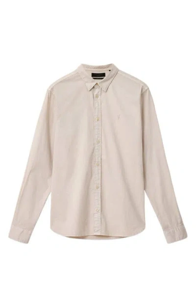 Allsaints Hawthorne Solid Stretch Cotton Button-up Shirt In Neutral