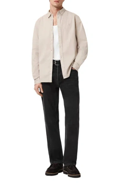 Allsaints Hawthorne Solid Stretch Cotton Button-up Shirt In Neutral