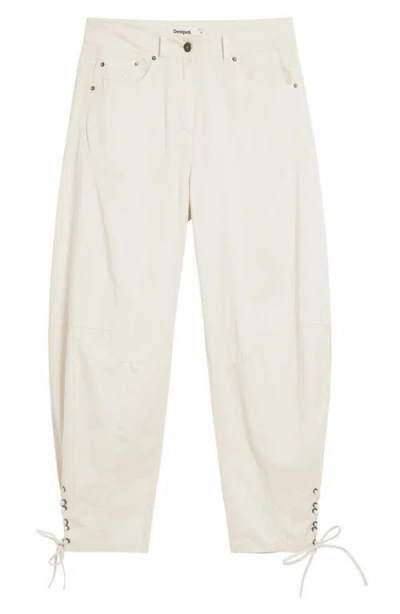 Desigual Lace-up Tapered Trousers In White