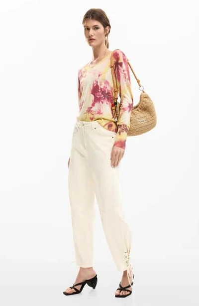 Desigual Lace-up Tapered Trousers In White
