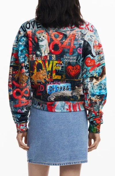 Desigual Graphic Cotton Sweatshirt In Multi