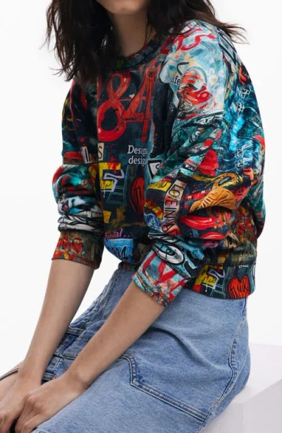 Desigual Graphic Cotton Sweatshirt In Multi