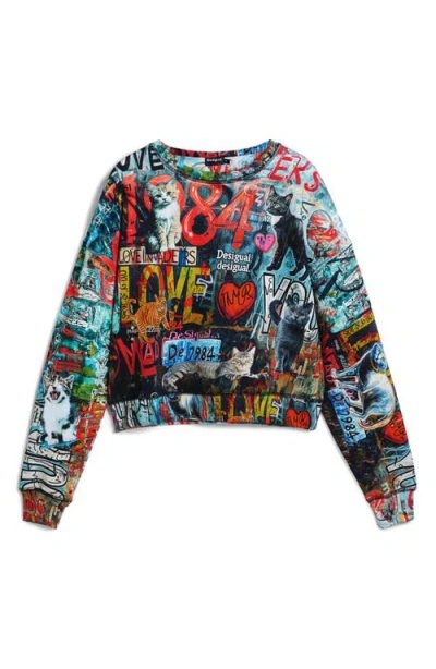 Desigual Graphic Cotton Sweatshirt In Multi