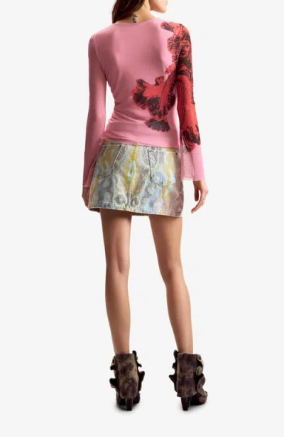 Desigual Printed Stretch Mesh T-shirt In Multi