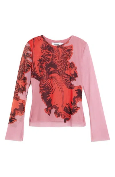 Desigual Printed Stretch Mesh T-shirt In Multi