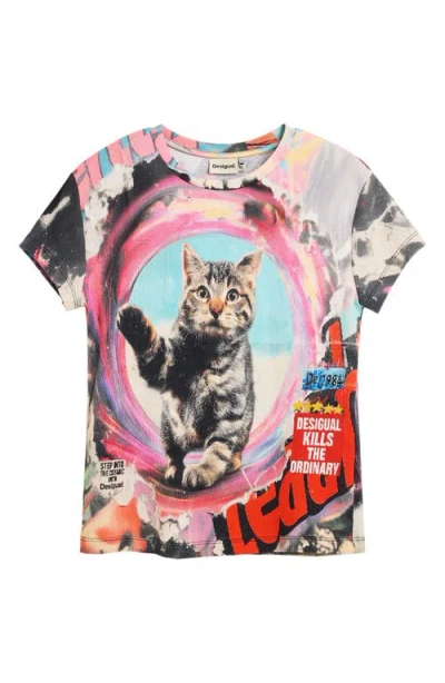Desigual Print Stretch Cotton T-shirt In Multi