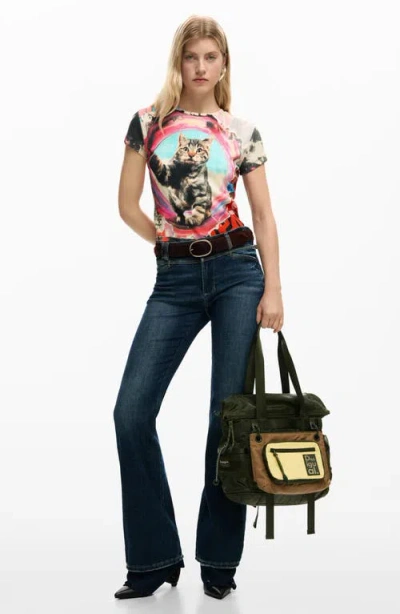 Desigual Print Stretch Cotton T-shirt In Multi