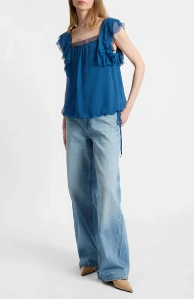 Santorelli Chass Ruffle Blouse In Blue